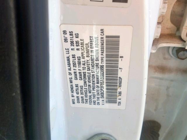 5KBCP3F86AB003996 - 2010 HONDA ACCORD EXL WHITE photo 10