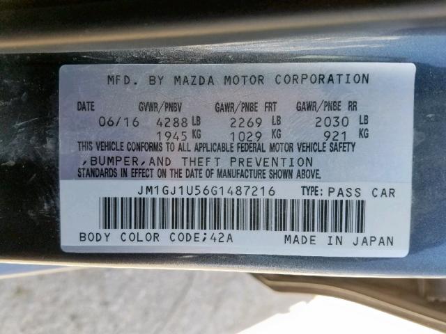 JM1GJ1U56G1487216 - 2016 MAZDA 6 SPORT SILVER photo 10