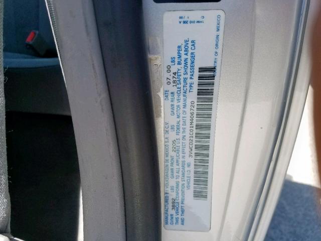 3VWCD21C01M406720 - 2001 VOLKSWAGEN NEW BEETLE فضي صورة 10