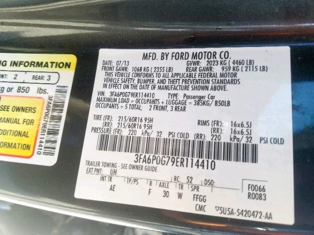 3FA6P0G79ER114410 - 2014 FORD FUSION S BLACK photo 10