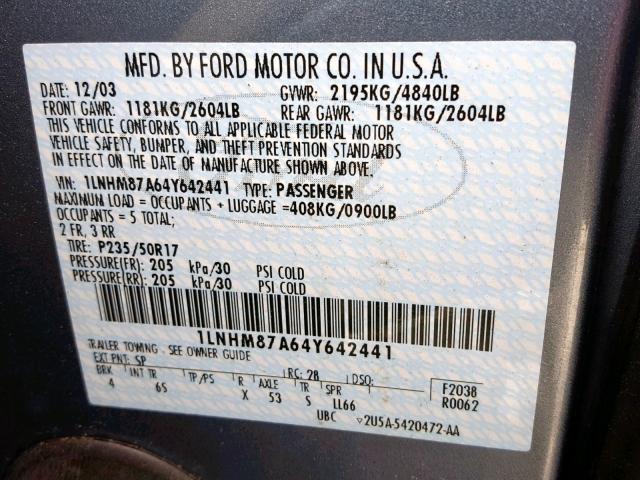 1LNHM87A64Y642441 - 2004 LINCOLN LS BLUE photo 10