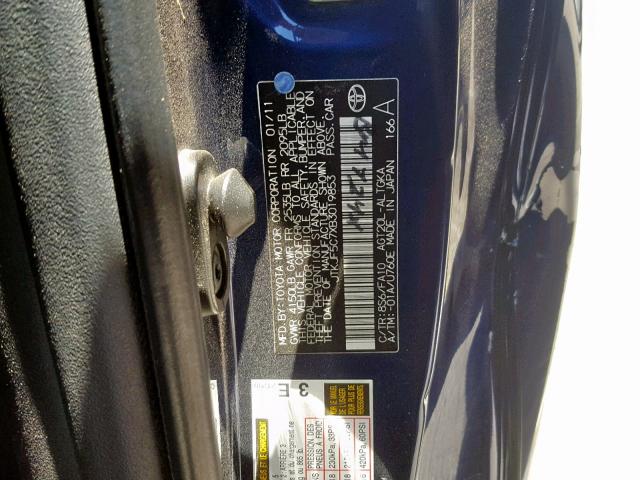 JTKJF5C7XB3019853 - 2011 TOYOTA SCION TC ლურჯი ფოტო 10