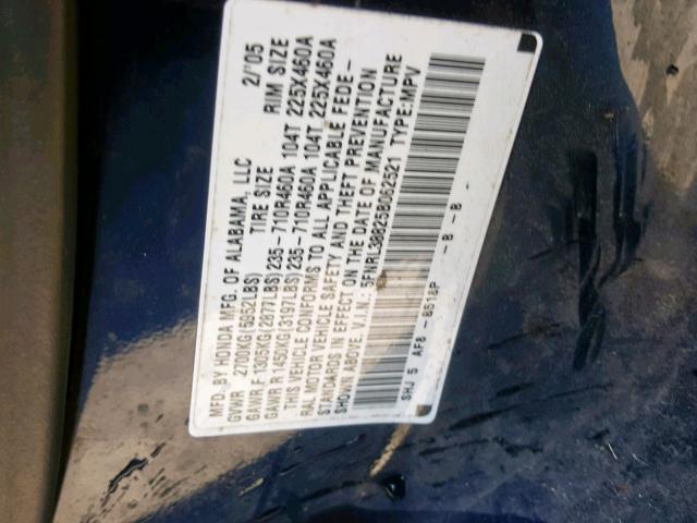 5FNRL38825B062521 - 2005 HONDA ODYSSEY TO BLUE photo 10