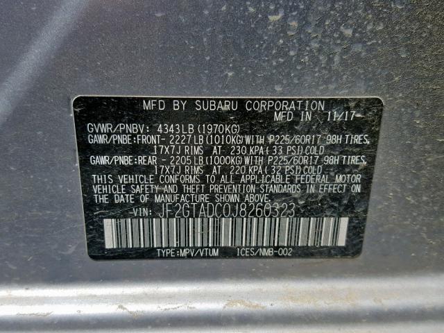 JF2GTADC0J8260323 - 2018 SUBARU CROSSTREK Gümüş foto 10