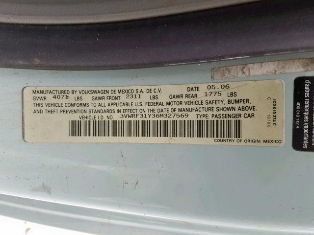 3VWRF31Y36M327569 - 2006 VOLKSWAGEN NEW BEETLE Mavi foto 10