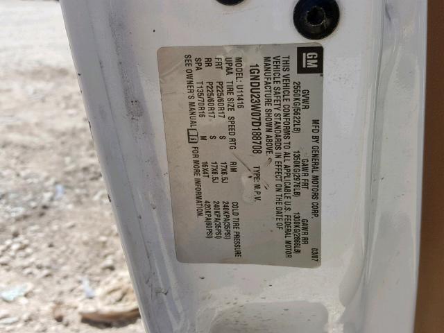 1GNDU23W07D188708 - 2007 CHEVROLET UPLANDER L 白色 照片 10