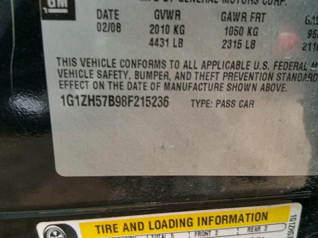 1G1ZH57B98F215236 - 2008 CHEVROLET MALIBU 1LT BLACK photo 10