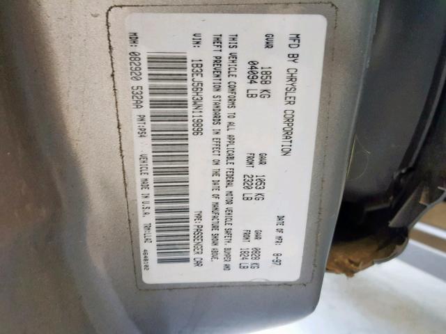 1B3EJ56H3WN119896 - 1998 DODGE STRATUS ES GRAY photo 10