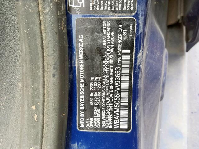 WBAVM5C55FVV93653 - 2015 BMW X1 XDRIVE3 BLUE photo 10