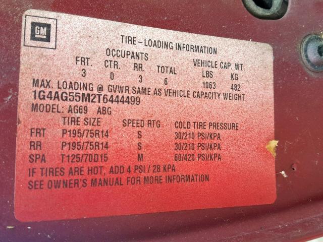 1G4AG55M2T6444499 - 1996 BUICK CENTURY SP RED photo 10