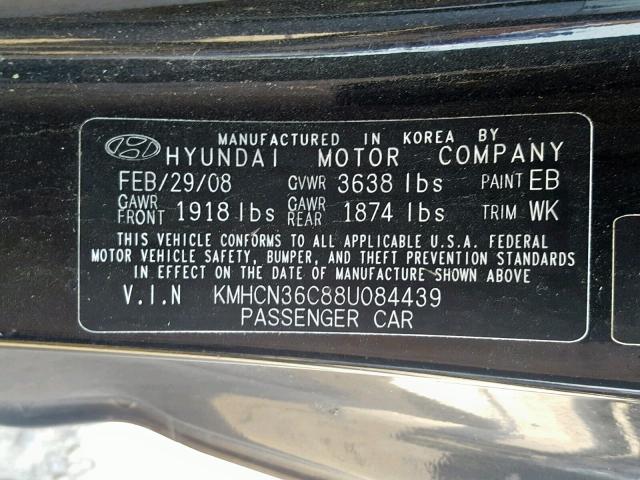 KMHCN36C88U084439 - 2008 HYUNDAI ACCENT SE BLACK photo 10