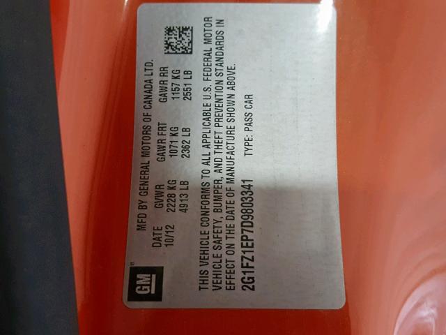 2G1FZ1EP7D9803341 - 2013 CHEVROLET CAMARO ZL1 红色 照片 10