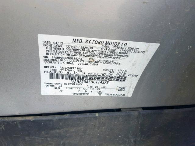 1FAHP2D87DG114378 - 2013 FORD TAURUS SE GRAY photo 10