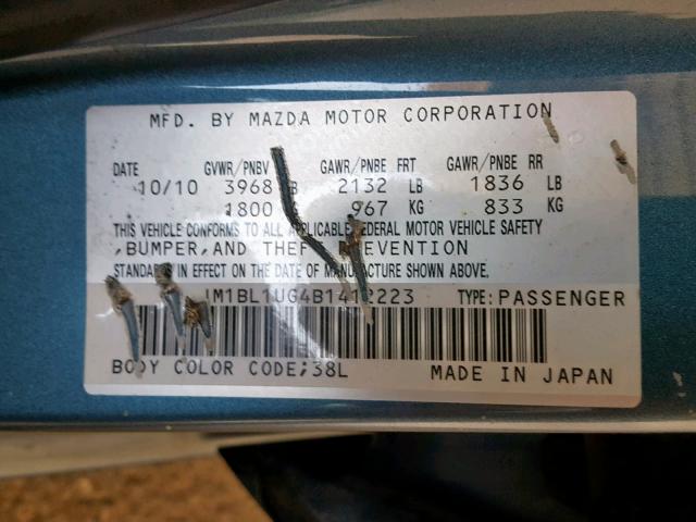 JM1BL1UG4B1412223 - 2011 MAZDA 3 I BLUE photo 10