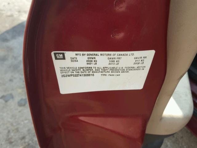 2G2WP522741308816 - 2004 PONTIAC GRAND PRIX RED photo 10