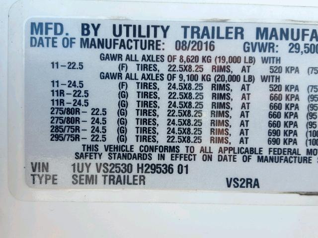 1UYVS2530H2953601 - 2017 UTILITY REEFER 53' WHITE photo 10