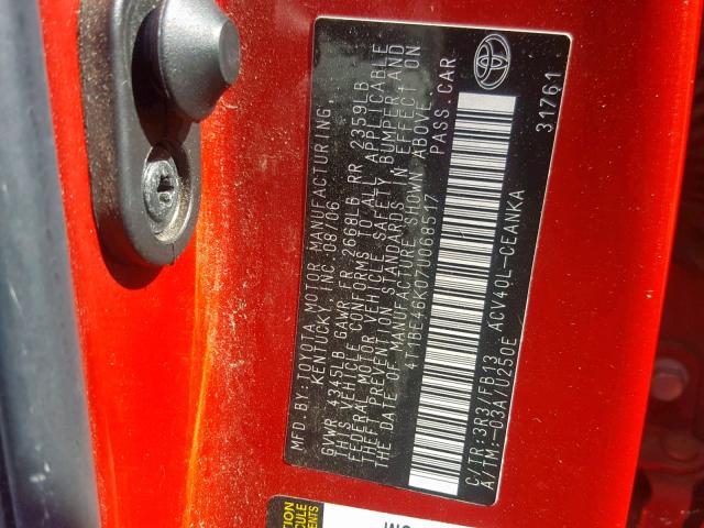 4T1BE46K07U068517 - 2007 TOYOTA CAMRY NEW RED photo 10
