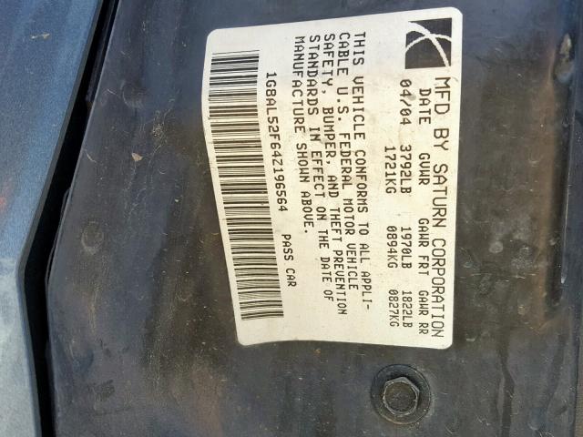 1G8AL52F64Z196564 - 2004 SATURN ION LEVEL GREEN photo 10