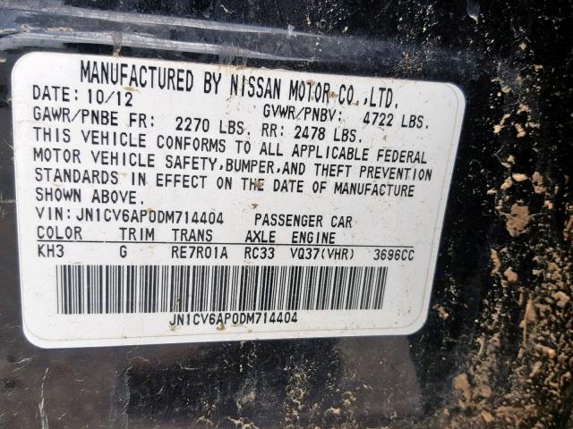 JN1CV6AP0DM714404 - 2013 INFINITI G37 BASE BLACK photo 10