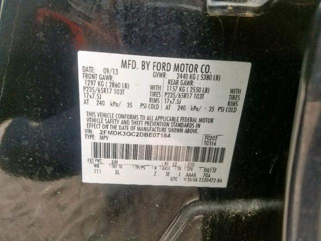 2FMDK3GC2DBE07184 - 2013 FORD EDGE SE BLACK photo 10