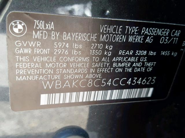 WBAKC8C54CC434623 - 2012 BMW 750 LXI BLACK photo 10