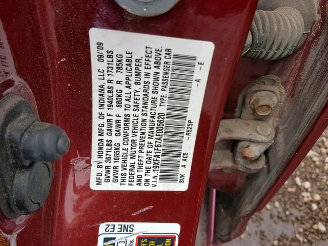 19XFA1F67AE005620 - 2010 HONDA CIVIC LX-S كستنائي صورة 10