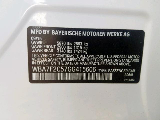 WBA7F2C57GG415606 - 2016 BMW 750 XI WHITE photo 10