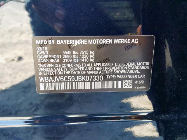 WBAJV6C59JBK07330 - 2018 BMW 640 XIGT BLACK photo 10