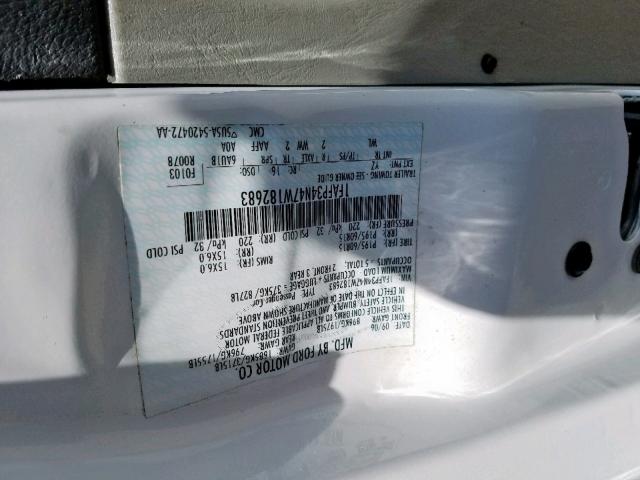 1FAFP34N47W182683 - 2007 FORD FOCUS ZX4 WHITE photo 10