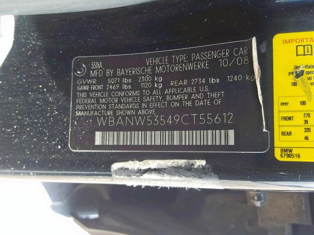 WBANW53549CT55612 - 2009 BMW 550 I BLACK photo 10