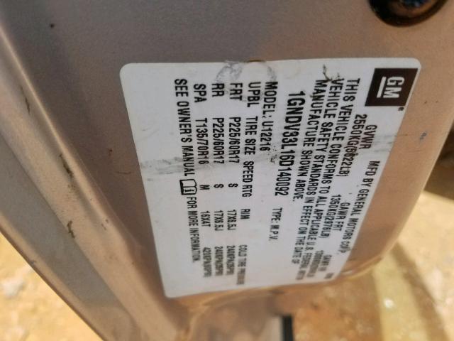 1GNDV33L16D140092 - 2006 CHEVROLET UPLANDER L SILVER photo 10