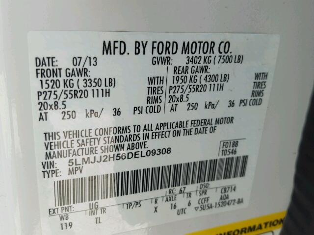 5LMJJ2H56DEL09308 - 2013 LINCOLN NAVIGATOR WHITE photo 10