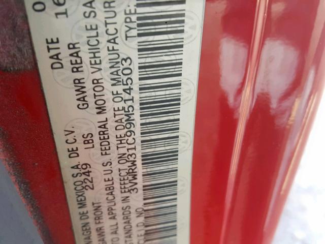 3VWRW31C99M514503 - 2009 VOLKSWAGEN NEW BEETLE წითელი ფოტო 10