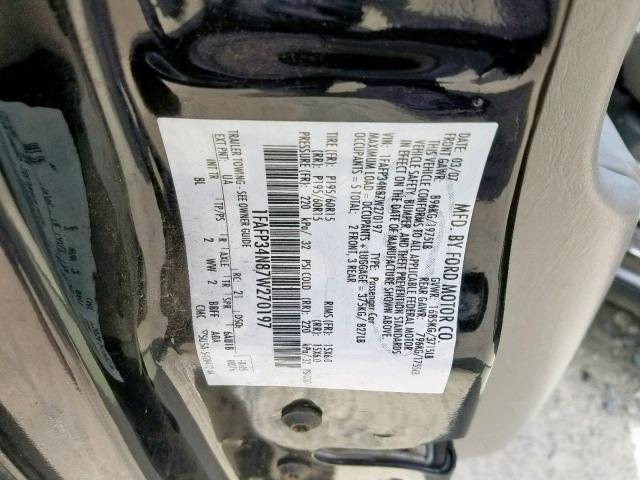 1FAFP34N87W270197 - 2007 FORD FOCUS ZX4 BLACK photo 10