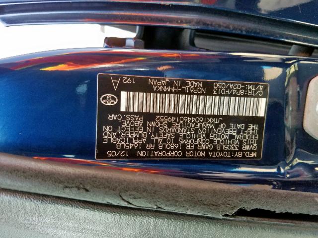 JTKKT604460149552 - 2006 TOYOTA SCION XA BLUE photo 10