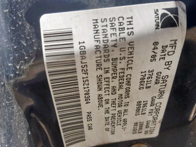1G8AJ52F15Z170364 - 2005 SATURN ION LEVEL BLUE photo 10