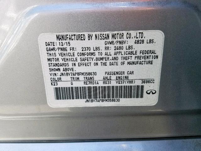 JN1BV7AP8FM358630 - 2015 INFINITI Q50 BASE SILVER photo 10