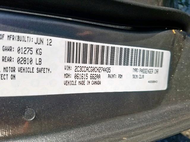 2C3CCACG0CH274435 - 2012 CHRYSLER 300 LIMITE SILVER photo 10