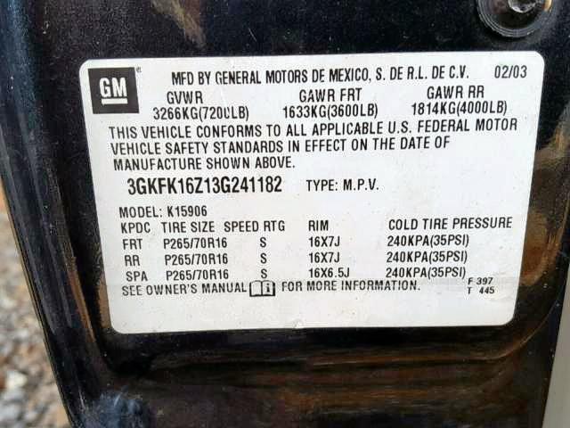 3GKFK16Z13G241182 - 2003 GMC YUKON XL K GRAY photo 10