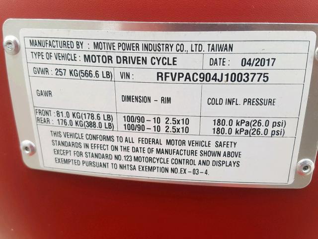 RFVPAC904J1003775 - 2018 GENUINE SCOOTER CO. BUDDY 170I RED photo 10