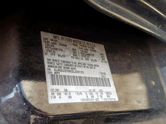 5LMEU27R02LJ03133 - 2002 LINCOLN NAVIGATOR შავი ფოტო 10