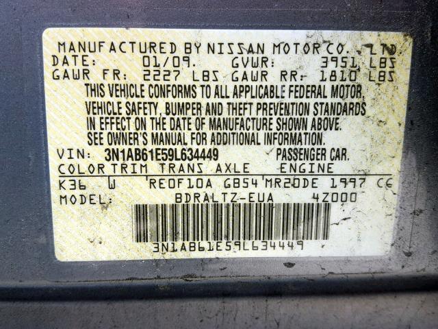 3N1AB61E59L634449 - 2009 NISSAN SENTRA 2.0 GRAY photo 10