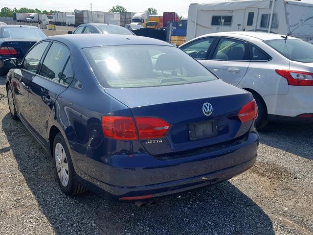 3VW2K7AJ9BM331966 - 2011 VOLKSWAGEN JETTA BASE BLUE photo 3