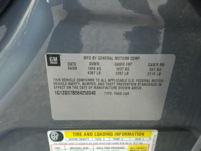 1G1ZG57B584258048 - 2008 CHEVROLET MALIBU LS GRAY photo 10