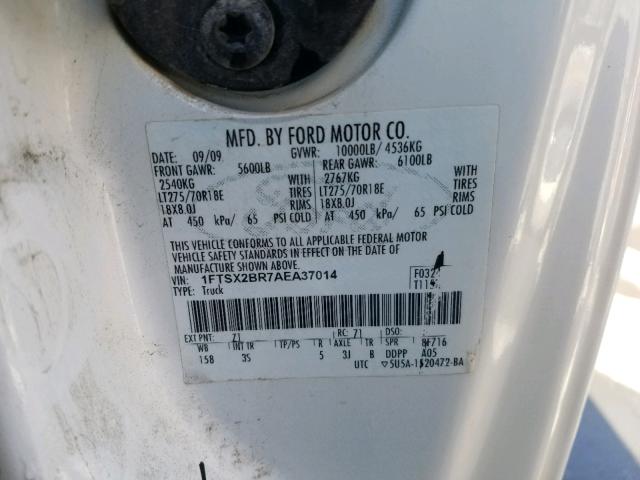 1FTSX2BR7AEA37014 - 2010 FORD F250 SUPER WHITE photo 10