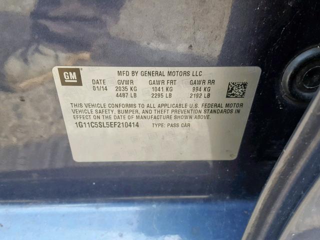 1G11C5SL5EF210414 - 2014 CHEVROLET MALIBU 1LT 蓝色 照片 10