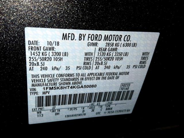 1FM5K8HT4KGA50080 - 2019 FORD EXPLORER P CHARCOAL photo 10