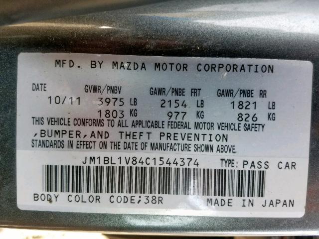 JM1BL1V84C1544374 - 2012 MAZDA 3 I CHARCOAL photo 10