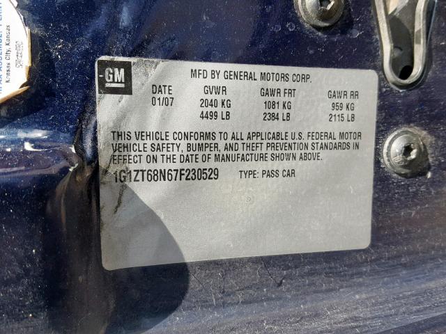 1G1ZT68N67F230529 - 2007 CHEVROLET MALIBU MAX 蓝色 照片 10