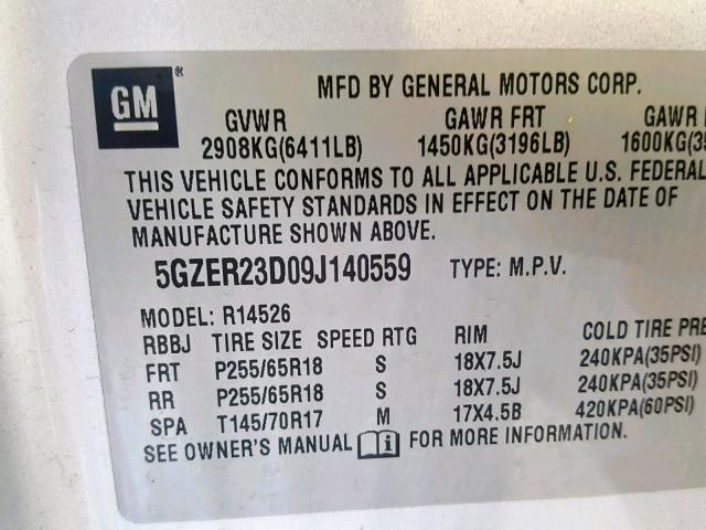 5GZER23D09J140559 - 2009 SATURN OUTLOOK XR ვერცხლისფერი ფოტო 10